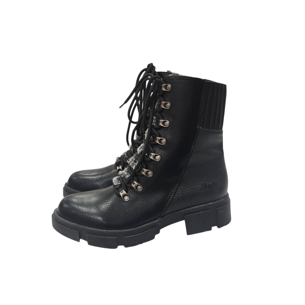 New Blowfish Faux Leather Combat Boots Fur Lined Tongue Size 8.5 8 1/2 Chunky